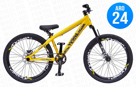 BICICLETA ARO 24 PORTAL WHEELING PERIFA 2.0  - AMARELO E PRETO  COM FREIO HIDRAÚLICO SHIMANO