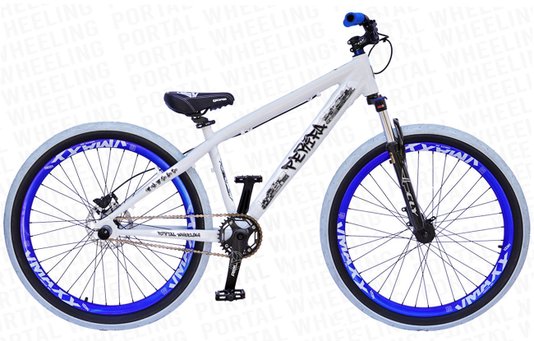 BICICLETA ARO 26 PORTAL WHEELING PERIFA 2.0 - 14,5" - BRANCA E AZUL COM FREIO HIDRAÚLICO SHIMANO