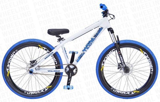 BICICLETA ARO 26 PORTAL WHEELING PERIFA 2.0 - 14,5" - BRANCA E AZUL, PNEU AZUL COM FREIO HIDRAÚLICO SHIMANO
