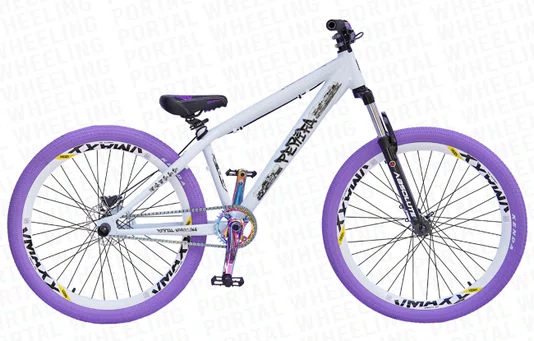 BICICLETA ARO 26" PORTAL WHEELING PERIFA 2.0 - 14,5" - BRANCA E ROXO COM FREIO HIDRAÚLICO SHIMANO