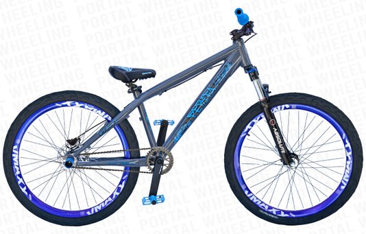 BICICLETA ARO 26 PORTAL WHEELING PERIFA 2.0 - 14,5" - CINZA E AZUL COM FREIO HIDRAÚLICO SHIMANO