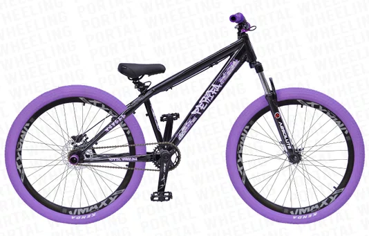 BICICLETA ARO 26 PORTAL WHEELING PERIFA 2.0 - 14,5" - PRETA E ROXO COM PNEU ROXO E FREIO HIDRAÚLICO SHIMANO