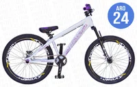 BICICLETA ARO 24" PORTAL WHEELING PERIFA 2.0 - BRANCA E ROXA COM FREIO HIDRAÚLICO SHIMANO