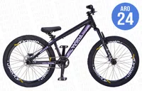 BICICLETA ARO 24 PORTAL WHEELING PERIFA 2.0 - PRETA E ROXA COM FREIO HIDRAÚLICO SHIMANO